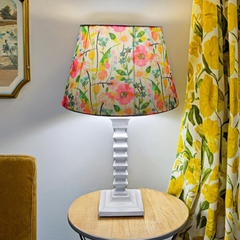 Bloom Handcrafted Wooden Table Lamp with Vibrant Cotton Linen Floral Lampshade - Rhaa -