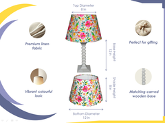 Bloom Handcrafted Wooden Table Lamp with Vibrant Cotton Linen Floral Lampshade - Rhaa -