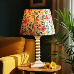 Bloom Table Lamp - Handcrafted Wooden Lamp with Vibrant Cotton Linen Floral Lampshade - Rhaa