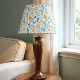 Fern Premium Wooden Table Lamp – Handcrafted Wood Base with Floral Cotton Linen Shade - Rhaa - Table Lamp