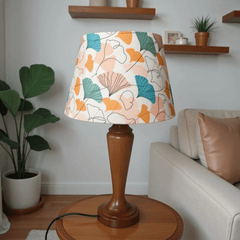 Ginkgo Premium Wooden Table Lamp with Cotton Linen Fabric Shade - Rhaa -