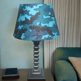 Pixie Table Lamp - Handcrafted Wooden Table Lamp with Blue & Teal Digital Camo Cotton Linen Shade - Rhaa -