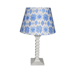 Santorini Table Lamp – Handcrafted Wooden Table Lamp with Blue & White Cotton Linen Lampshade - Rhaa -