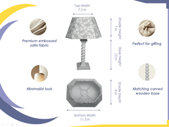 Slate Table Lamp - Handcrafted Wooden Table Lamp with Embossed Fabric Lampshade - Rhaa -