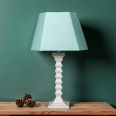 Turq Table Lamp - Handcrafted Wooden Table Lamp with Pastel Aqua Cotton Linen Lampshade - Rhaa -