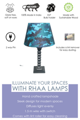 Pixie Table Lamp - Handcrafted Wooden Table Lamp with Blue & Teal Digital Camo Cotton Linen Shade - Rhaa