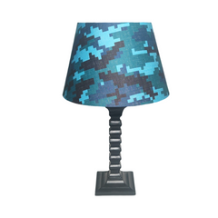 Pixie Table Lamp - Handcrafted Wooden Table Lamp with Blue & Teal Digital Camo Cotton Linen Shade - Rhaa