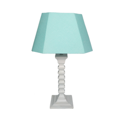 Turq Table Lamp - Handcrafted Wooden Table Lamp with Pastel Aqua Cotton Linen Lampshade - Rhaa
