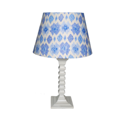 Santorini Table Lamp – Handcrafted Wooden Table Lamp with Blue & White Cotton Linen Lampshade - Rhaa