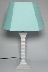 Turq Table Lamp - Handcrafted Wooden Table Lamp with Pastel Aqua Cotton Linen Lampshade - Rhaa