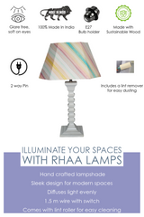 Spectra Table Lamp - Handcrafted Wooden Table Lamp with Pastel Multicolor Cotton Linen Lampshade - Rhaa