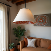Warli Art Pendant Lamp - Handcrafted Cotton Jute Hanging Lamp with Traditional Indian Design - Rhaa