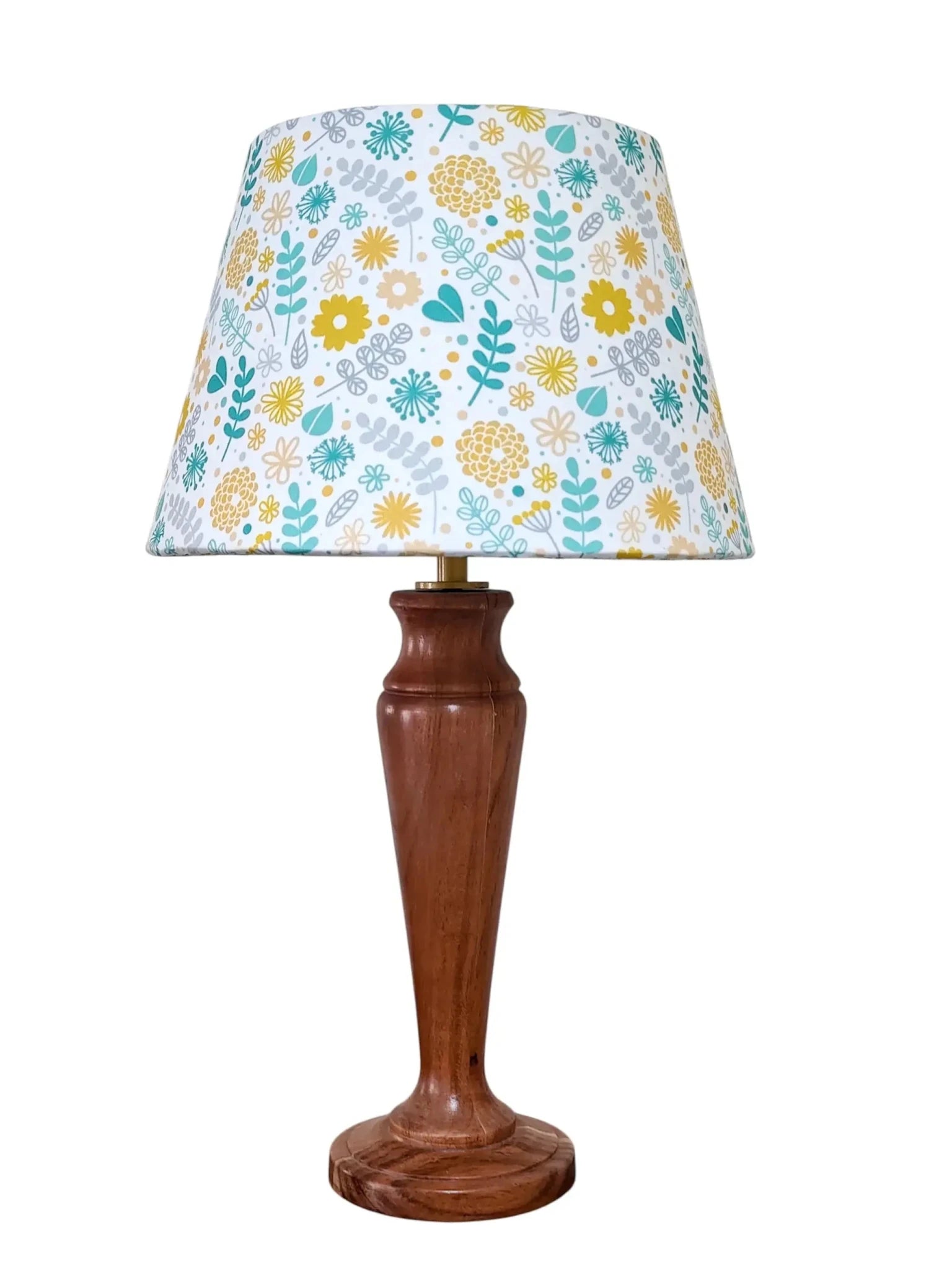 Fern Premium Wooden Table Lamp – Handcrafted Wood Base with Floral Cotton Linen Shade - Rhaa - Table Lamp
