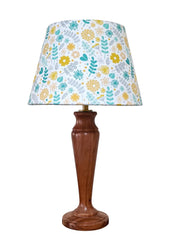 Fern Premium Wooden Table Lamp – Handcrafted Wood Base with Floral Cotton Linen Shade - Rhaa - Table Lamp