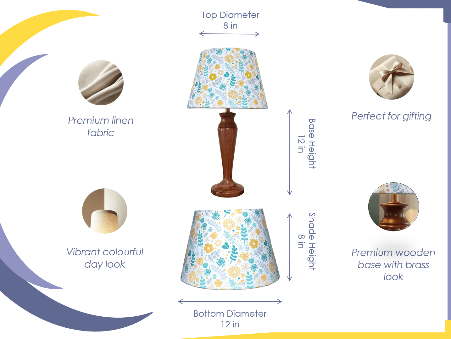 Fern Premium Wooden Table Lamp – Handcrafted Wood Base with Floral Cotton Linen Shade - Rhaa - Table Lamp