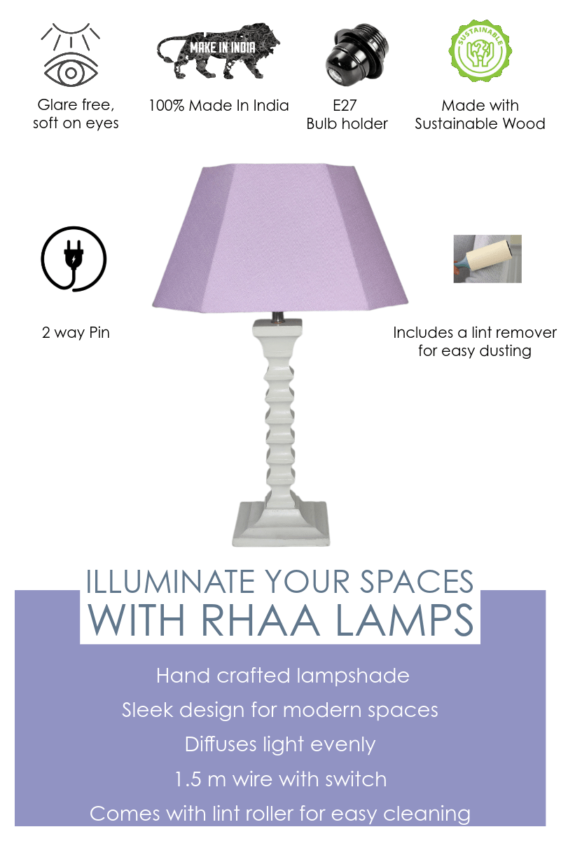 Lavy Table Lamp - Elegant Lavender Table Lamp with Wooden Base - Rhaa - 