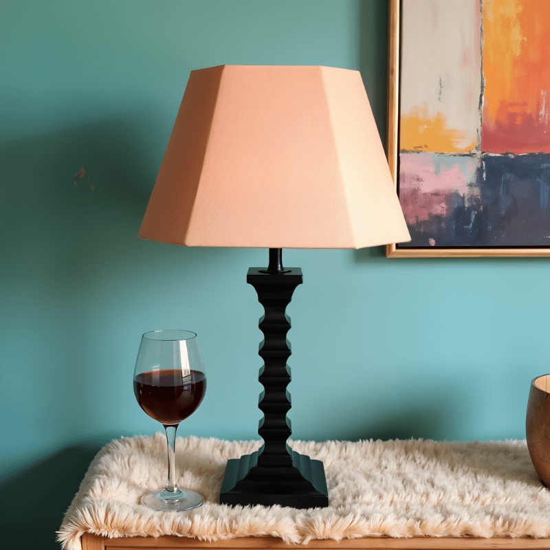 Melon Table Lamp - Handcrafted Wooden Table Lamp with Warm Cotton Linen Lampshade - Rhaa - 