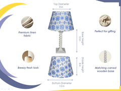 Santorini Table Lamp – Handcrafted Wooden Table Lamp with Blue & White Cotton Linen Lampshade - Rhaa - 