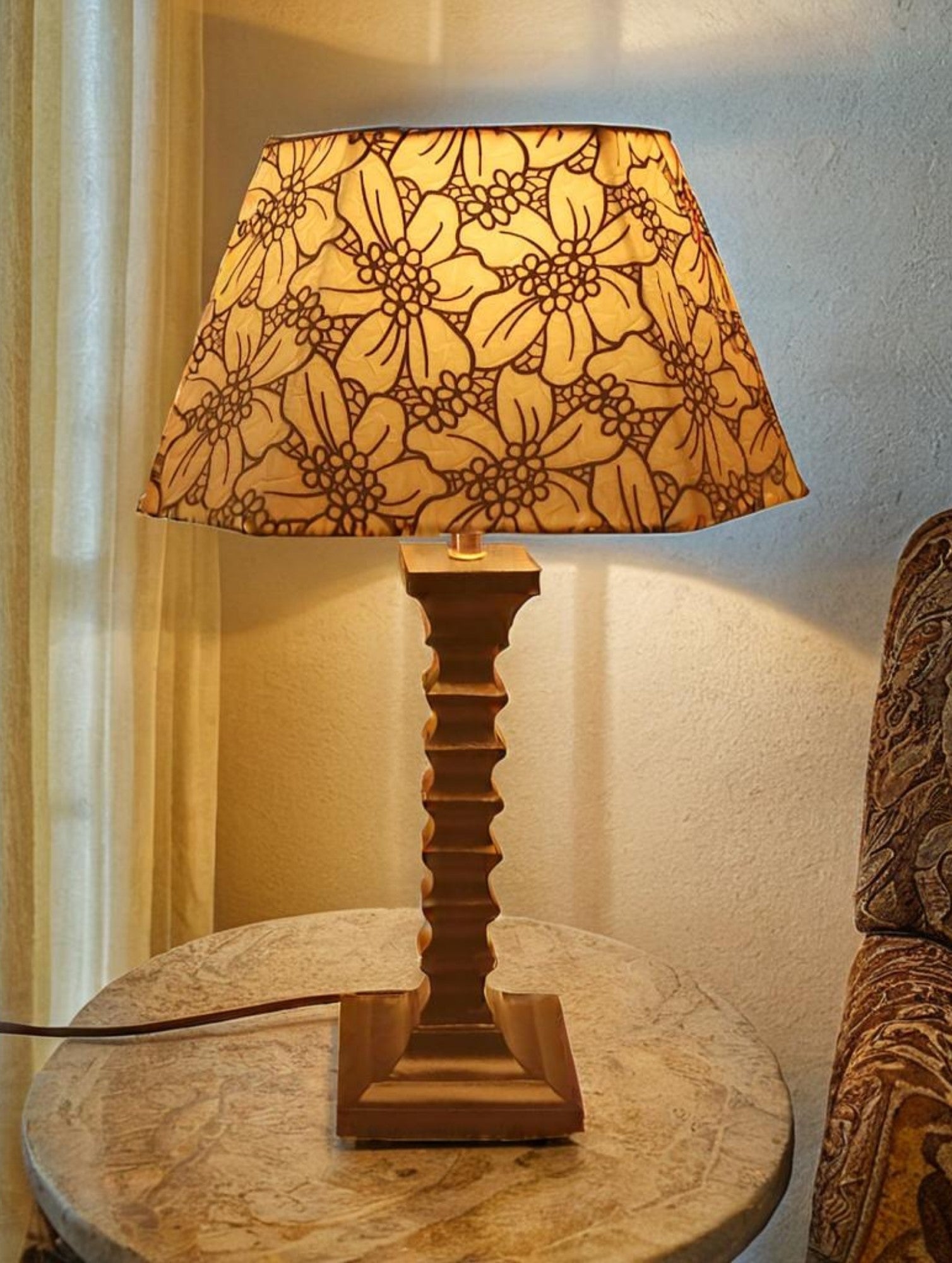 Slate Table Lamp - Handcrafted Wooden Table Lamp with Embossed Fabric Lampshade - Rhaa - 