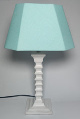 Turq Table Lamp - Handcrafted Wooden Table Lamp with Pastel Aqua Cotton Linen Lampshade - Rhaa - 