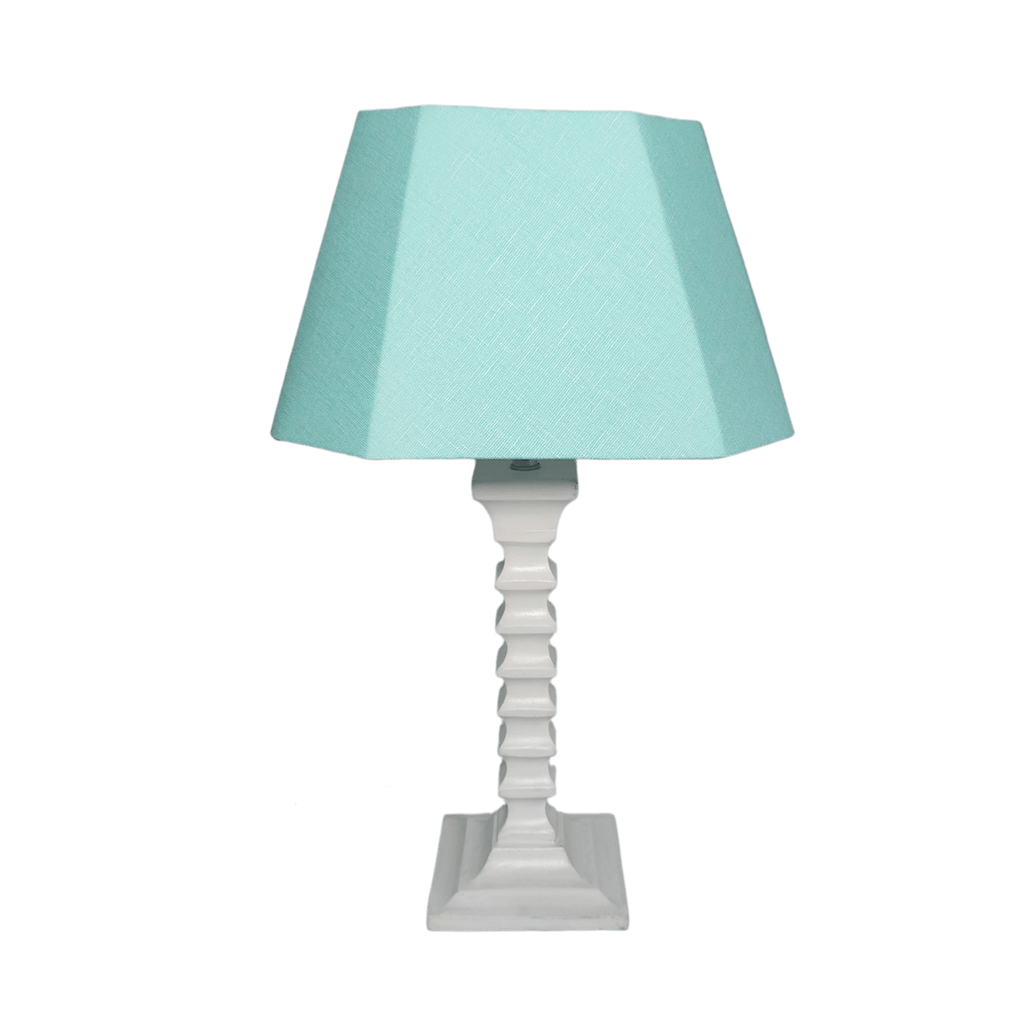 Turq Table Lamp - Handcrafted Wooden Table Lamp with Pastel Aqua Cotton Linen Lampshade - Rhaa - 