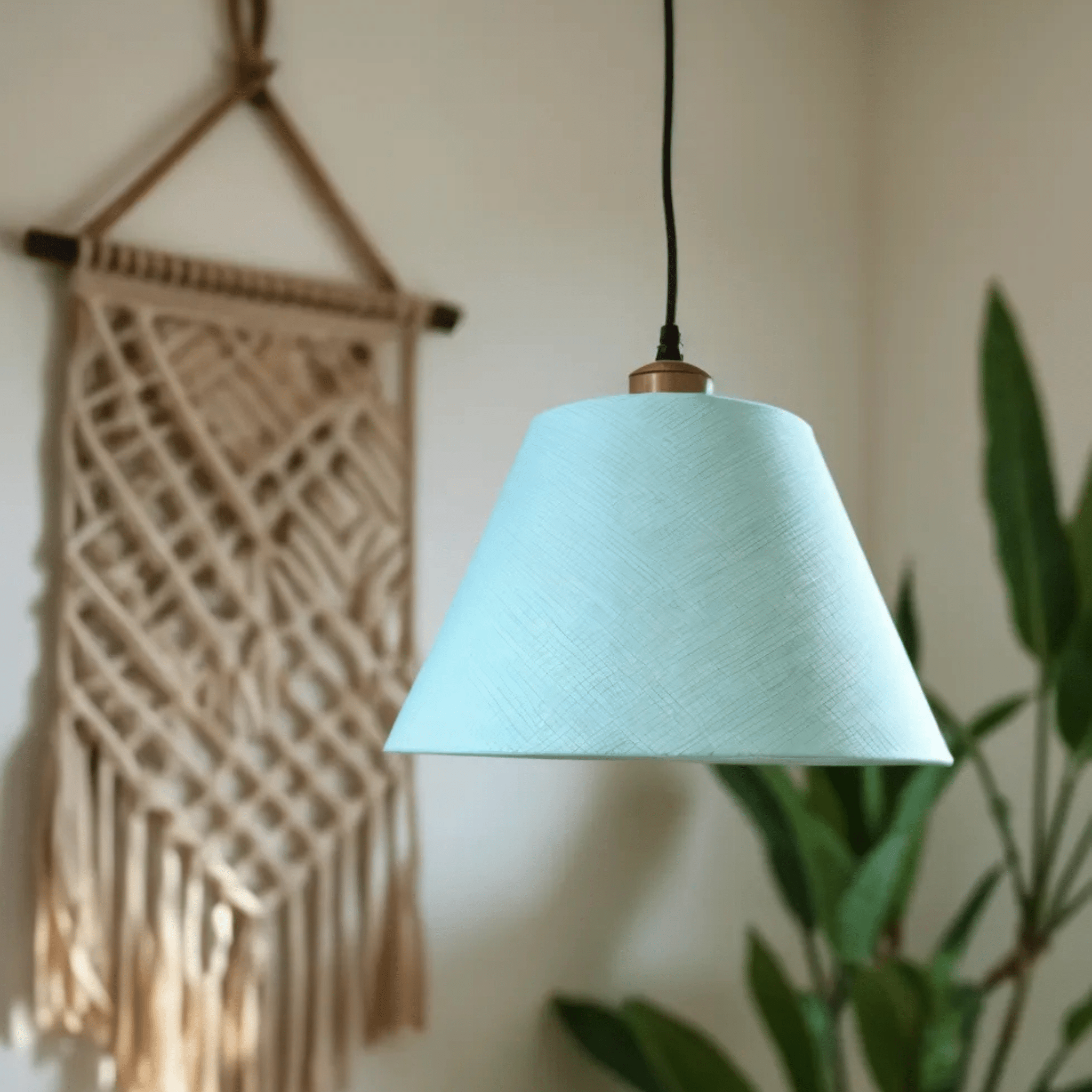 Aqua Pendant Lamp - Handcrafted Conical Hanging Lamp with Floral Interior Design - Rhaa - 