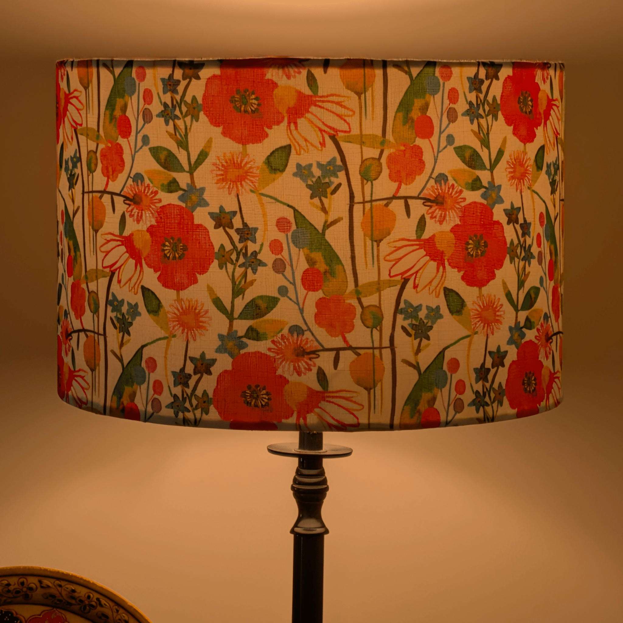 Drum Floral Lampshade - Floral Fabric Lampshade for Bedside & Table Lamps - Rhaa - 