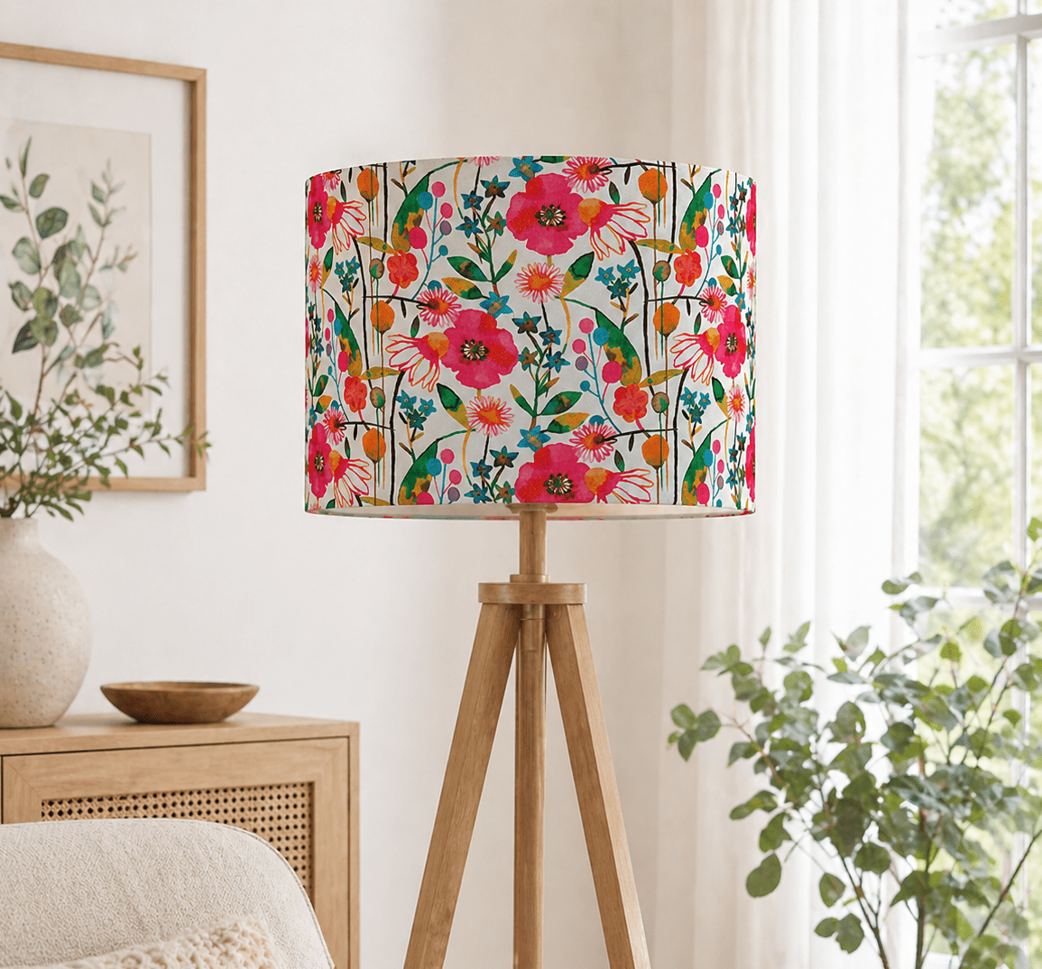 Drum Floral Lampshade - Floral Fabric Lampshade for Bedside & Table Lamps - Rhaa - 