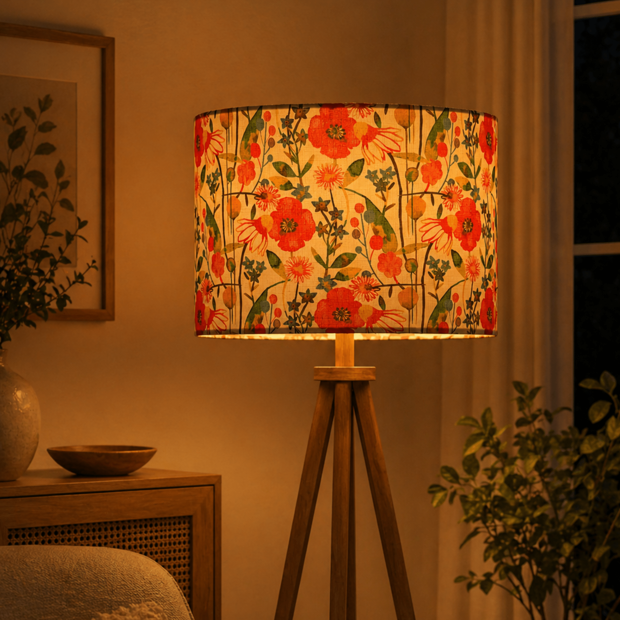 Drum Floral Lampshade - Floral Fabric Lampshade for Bedside & Table Lamps - Rhaa - 