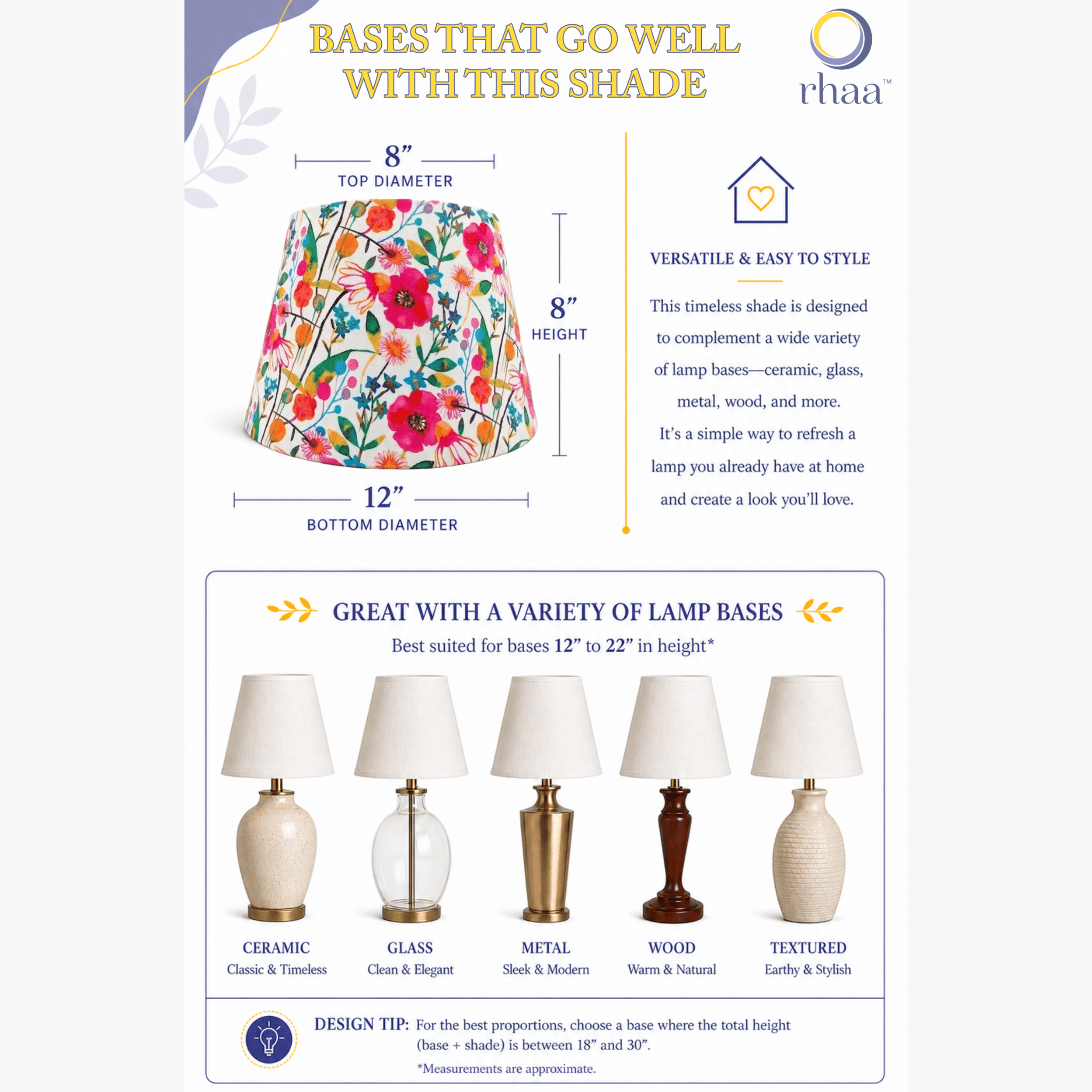 Empire Bloom Lampshade - Floral Fabric Lampshade for Bedside & Table Lamps - Rhaa - 