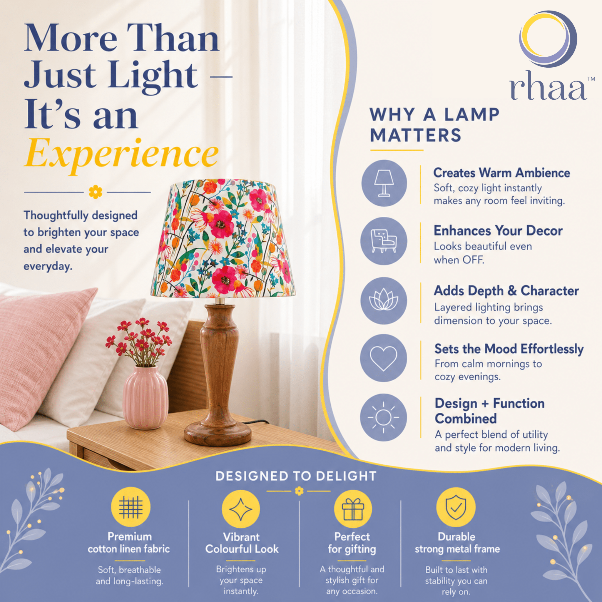 Empire Bloom Lampshade - Floral Fabric Lampshade for Bedside & Table Lamps - Rhaa - 