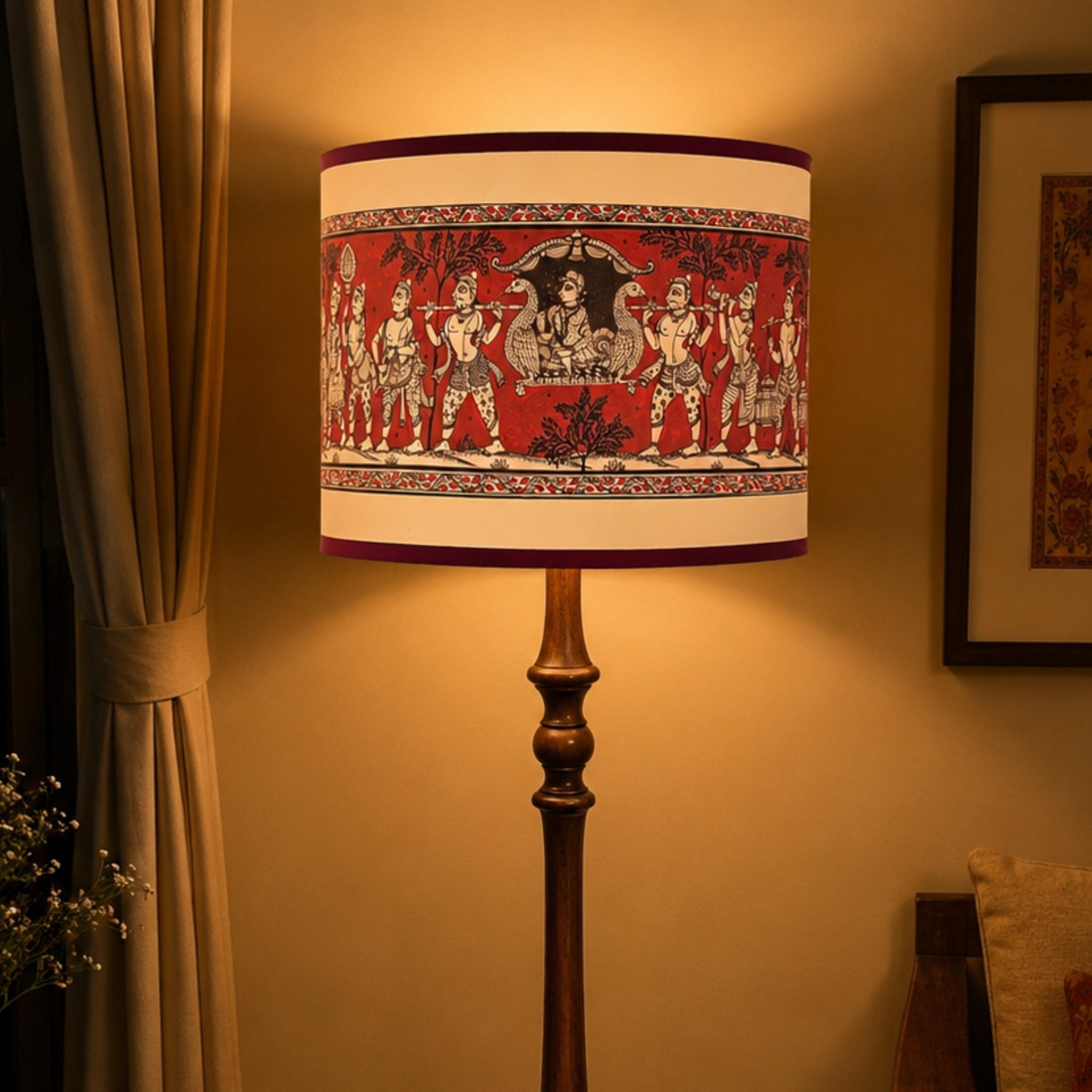 Exclusive Pattachitra Art Drum Lampshade for Floor Lamp - Unique Commissioned Royal Palanquin Design - Rhaa - Lampshade