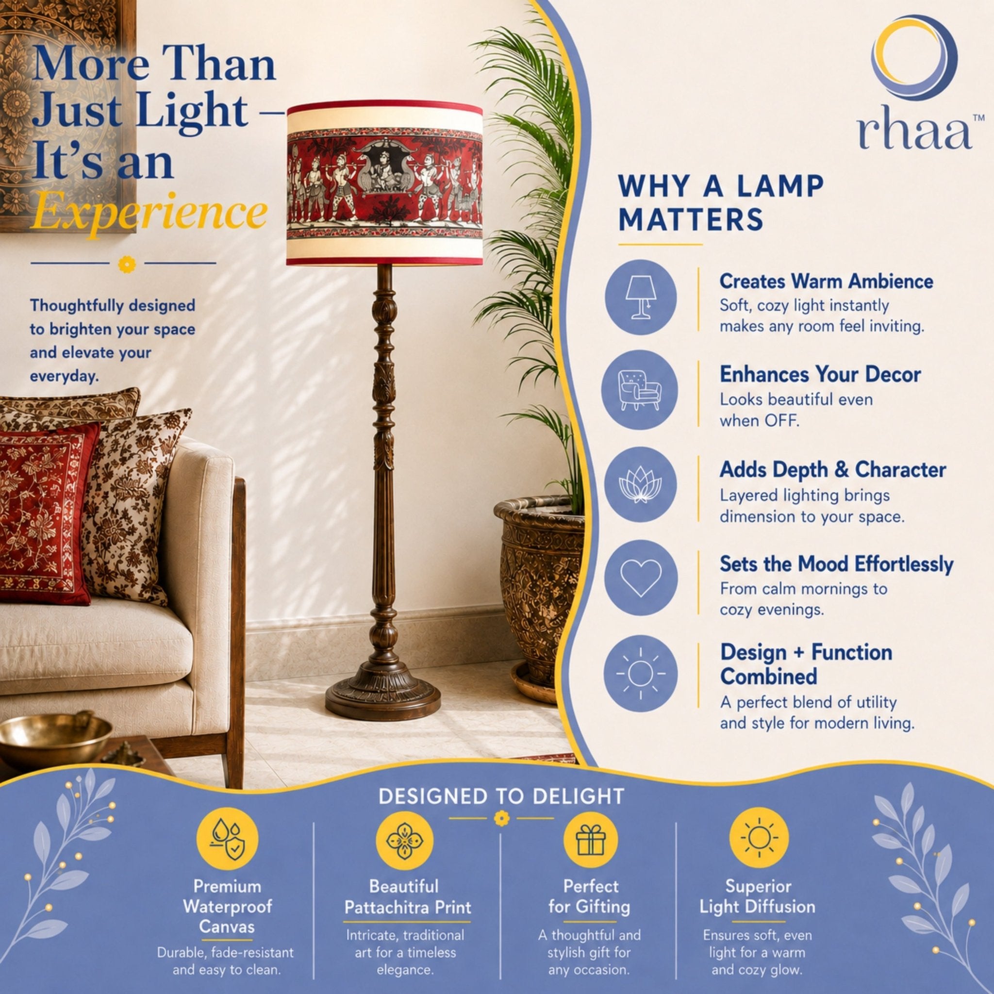 Exclusive Pattachitra Art Drum Lampshade for Floor Lamp - Unique Commissioned Royal Palanquin Design - Rhaa - Lampshade