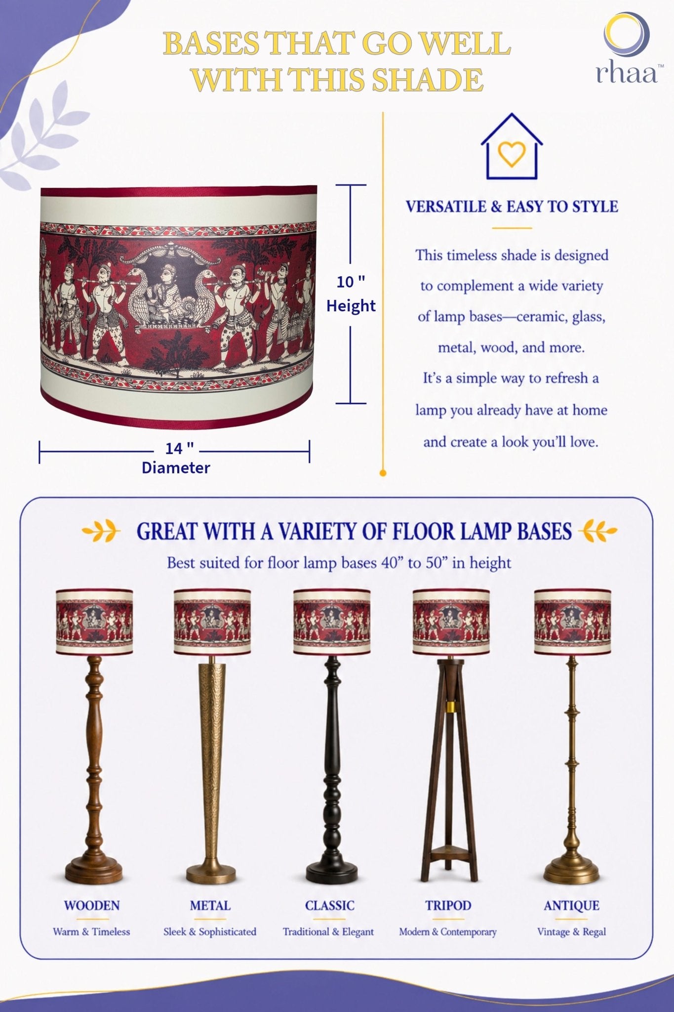 Exclusive Pattachitra Art Drum Lampshade for Floor Lamp - Unique Commissioned Royal Palanquin Design - Rhaa - Lampshade