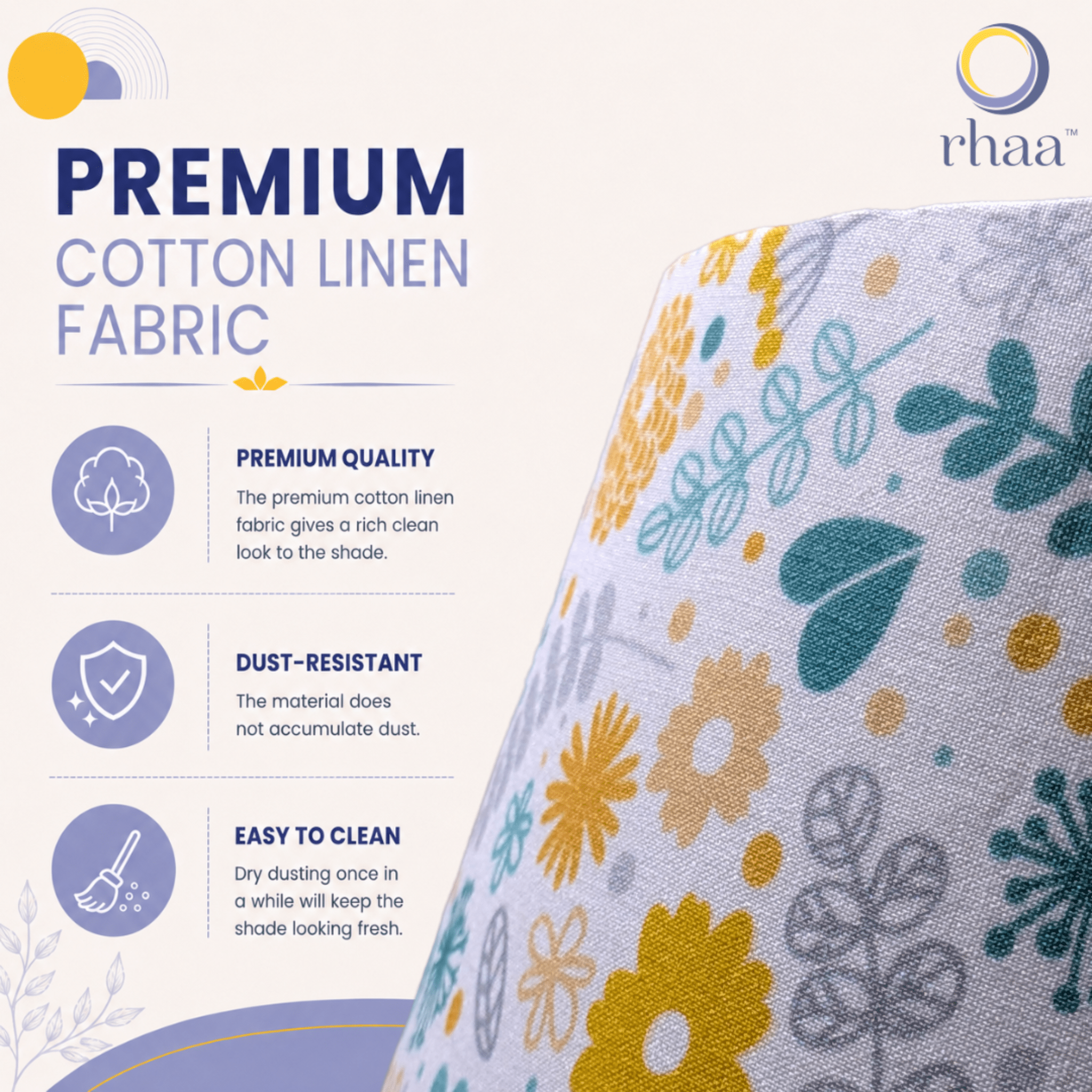 Fern Premium Wooden Table Lamp – Handcrafted Wood Base with Floral Cotton Linen Shade - Rhaa - Table Lamp