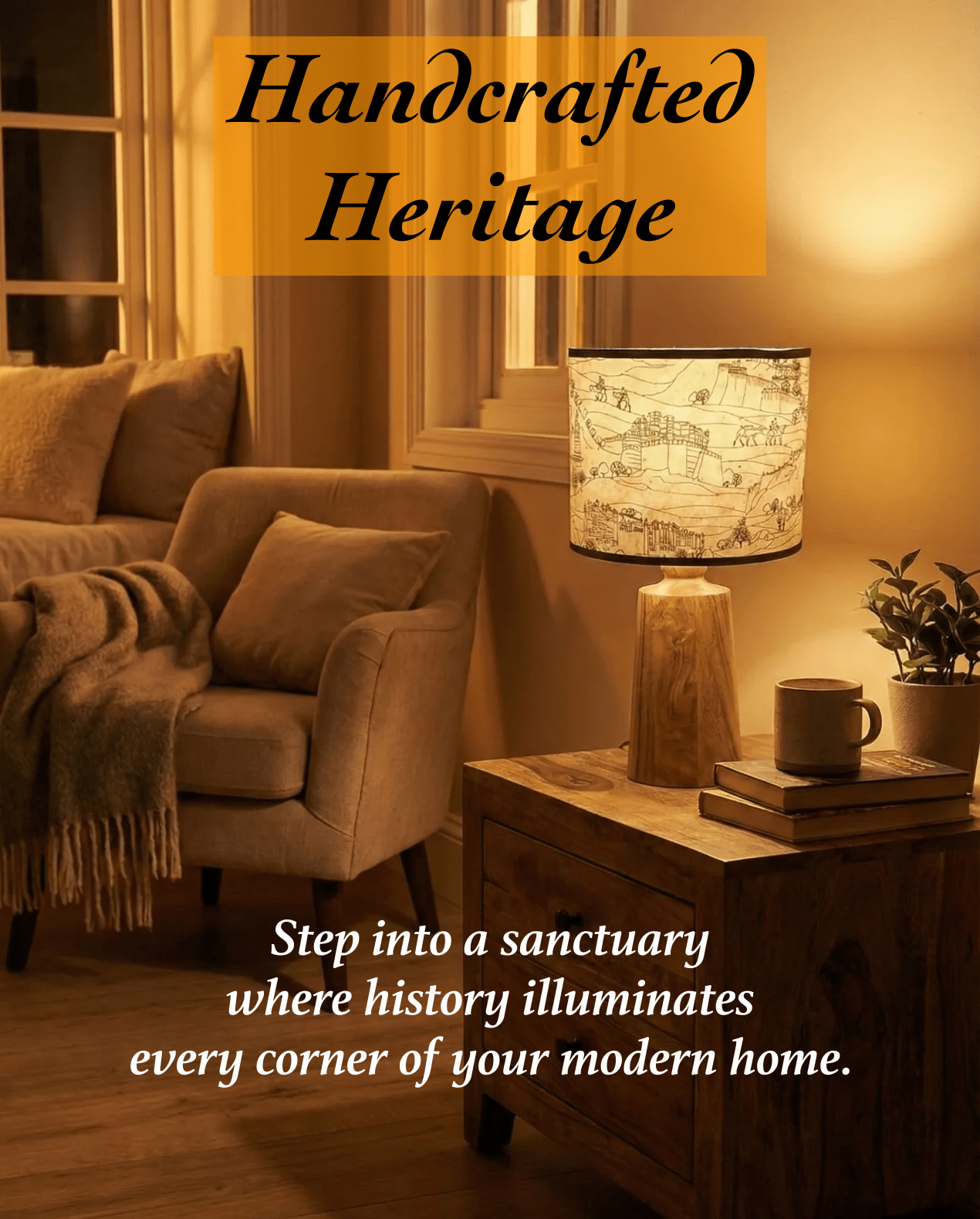 Heritage Wooden Table Lamp – Handcrafted Acacia Wood Base with Artistic Paper Shade - Rhaa - 