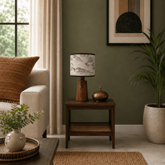 Heritage Wooden Table Lamp – Handcrafted Acacia Wood Base with Artistic Paper Shade - Rhaa - 