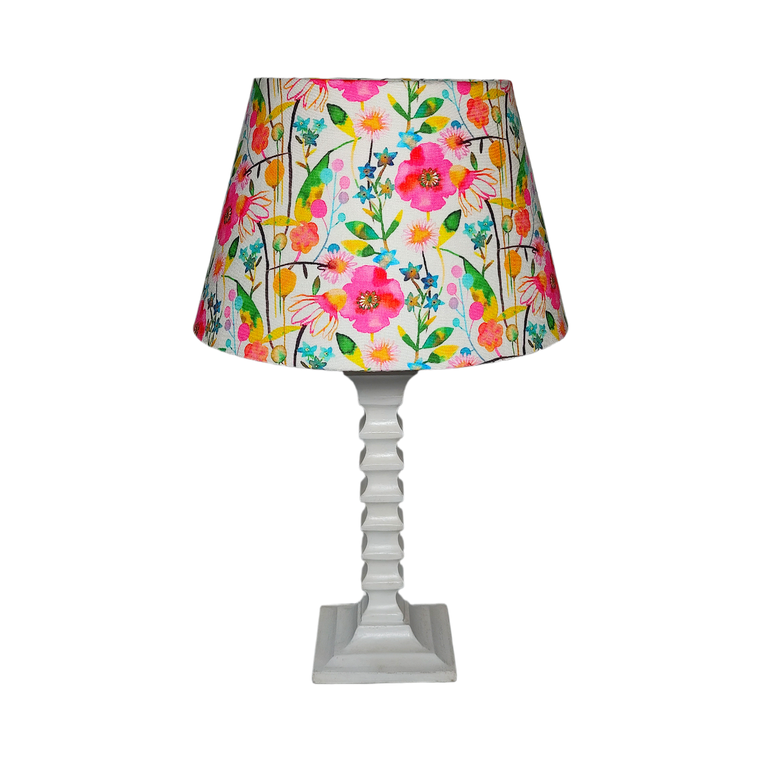 Bloom Table Lamp - Handcrafted Wooden Lamp with Vibrant Cotton Linen Floral Lampshade - Rhaa