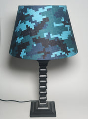 Pixie Table Lamp - Handcrafted Wooden Table Lamp with Blue & Teal Digital Camo Cotton Linen Shade - Rhaa