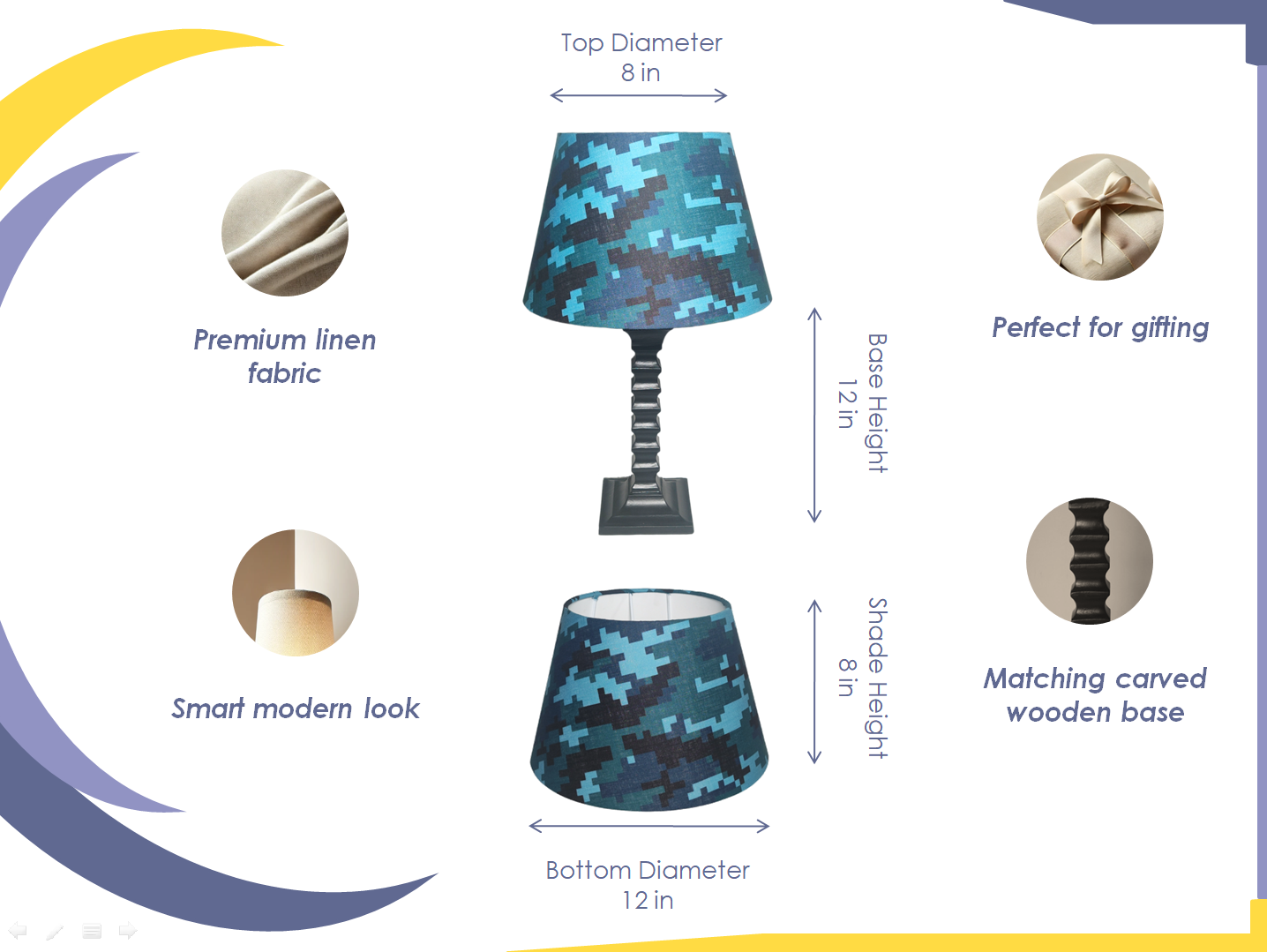 Pixie Table Lamp - Handcrafted Wooden Table Lamp with Blue & Teal Digital Camo Cotton Linen Shade - Rhaa