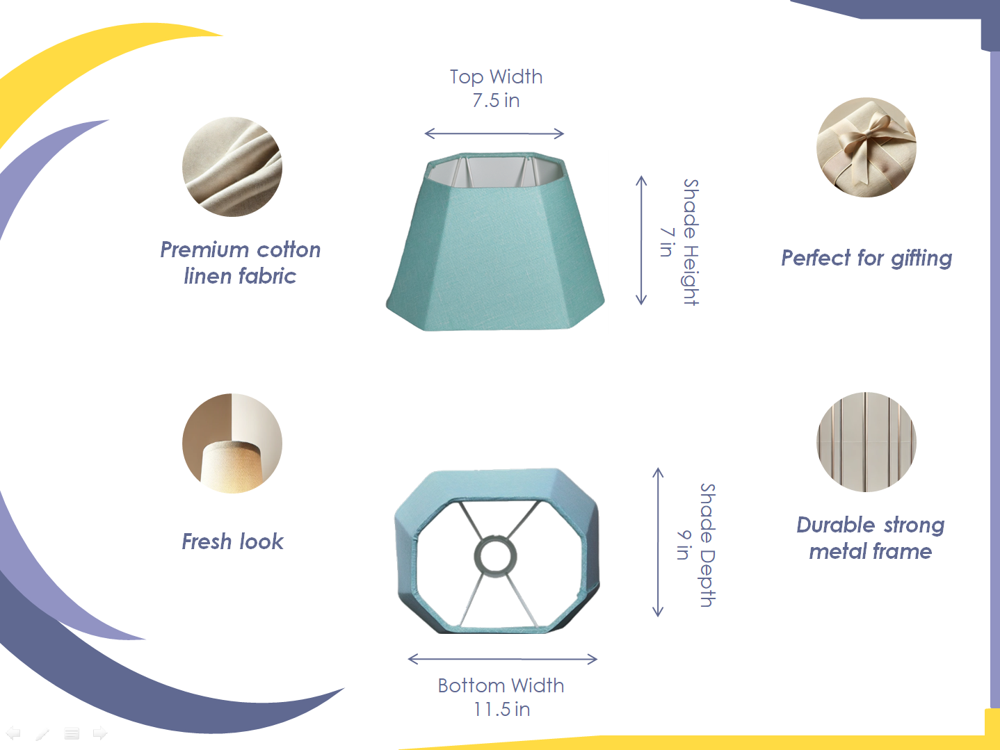 Rectangular Cut Turq Lampshade - Turquoise Cotton Linen Lampshade for Table Lamps - Rhaa