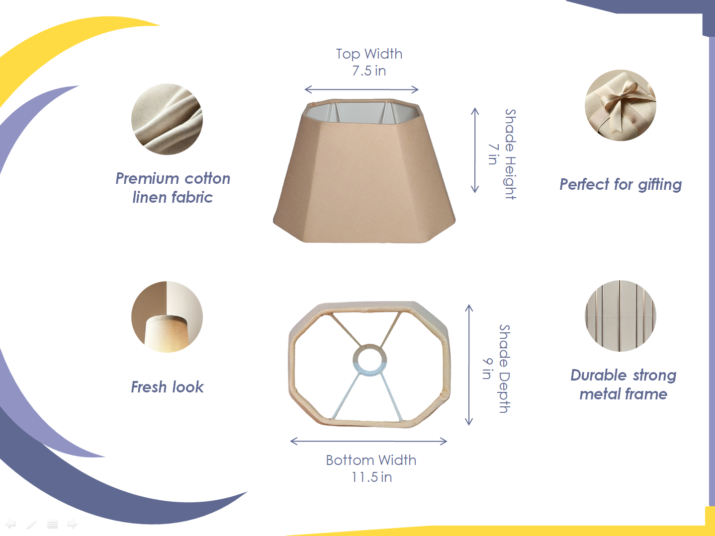 Rectangular Cut Melon Lampshade - Beige Cotton Linen Lampshade for Table Lamps - Rhaa