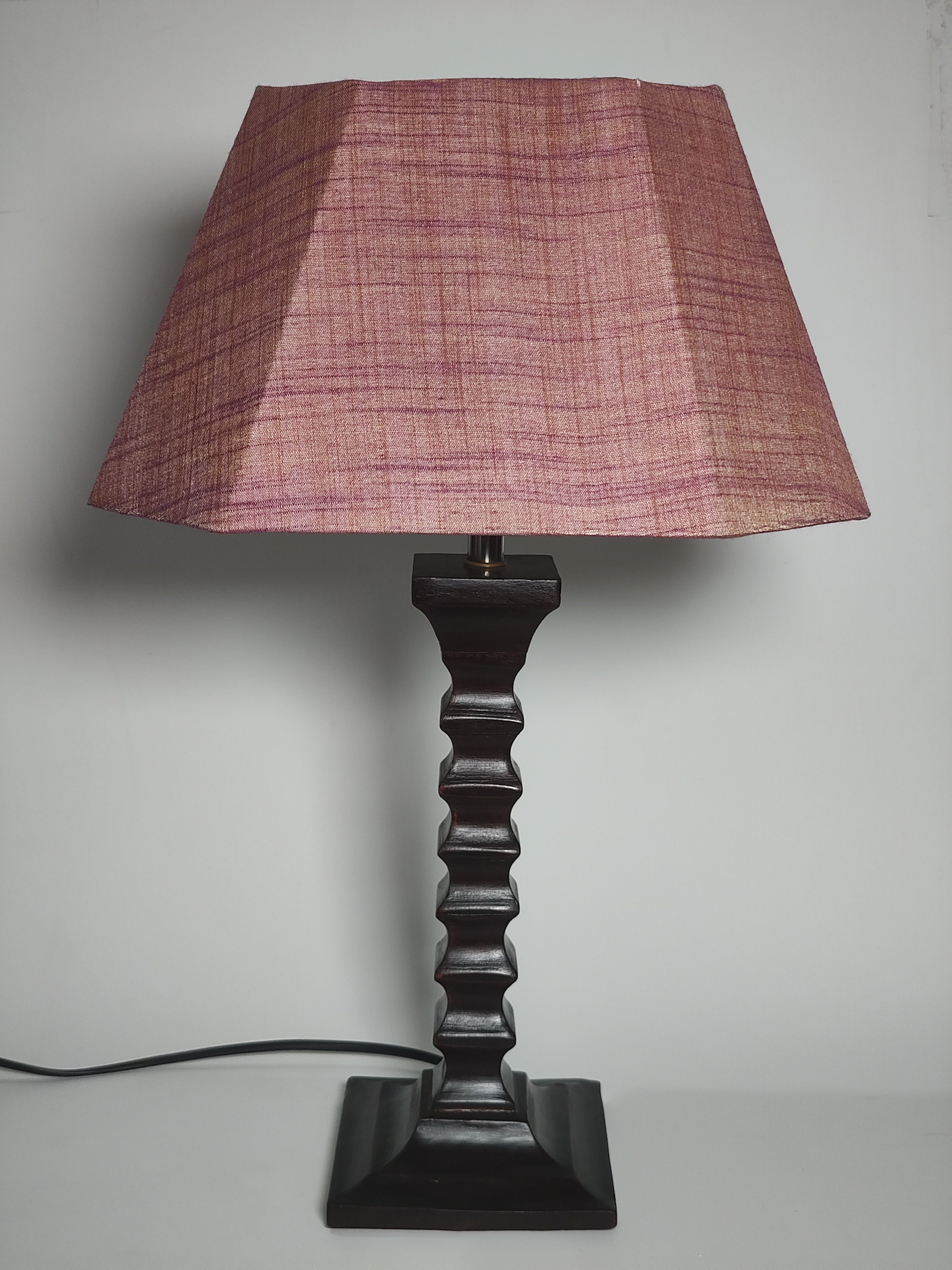Cerise Table Lamp - Pink Textured Fabric Table Lamp with Wooden Base - Rhaa