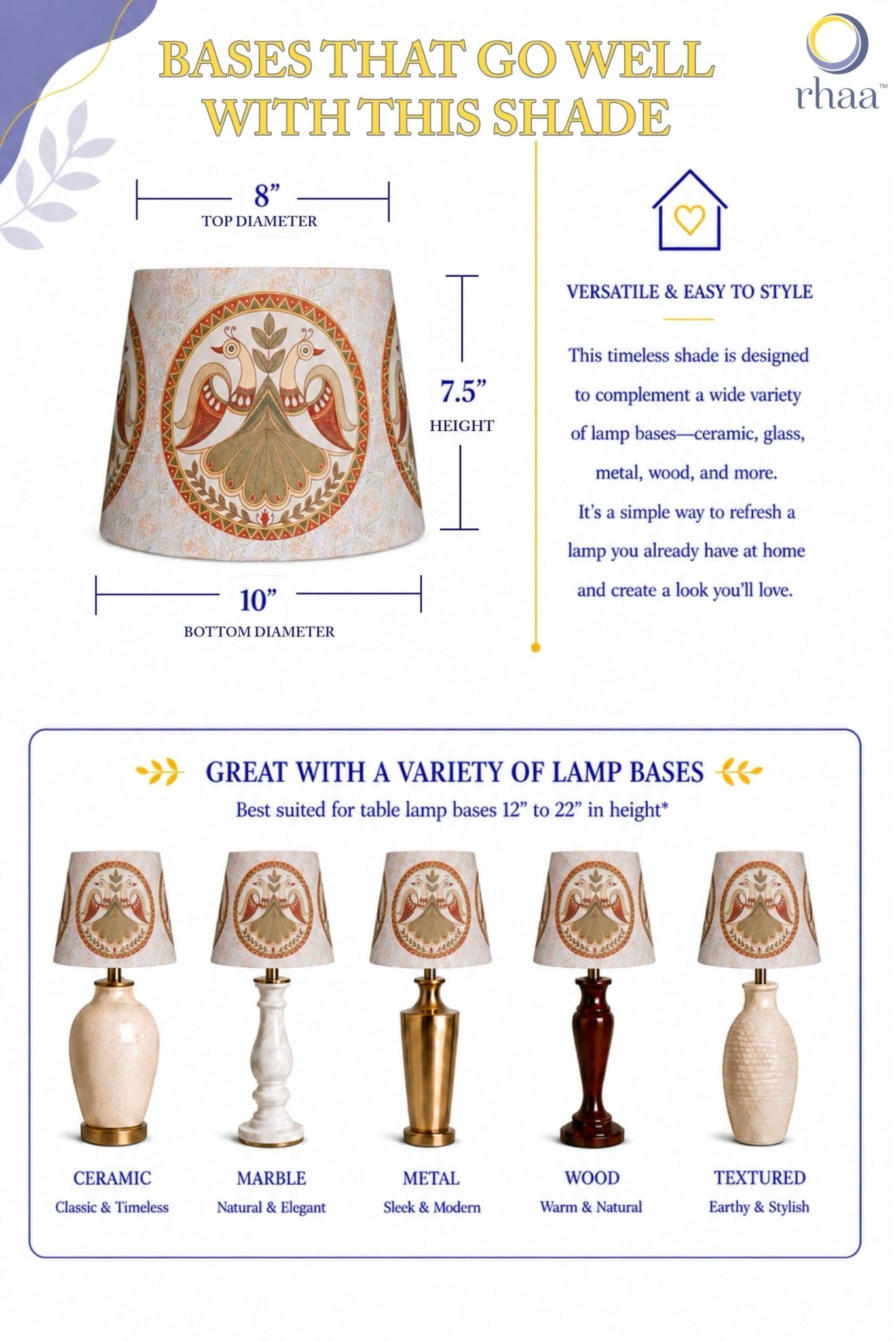 Madhubani Art Conical Lampshade for Table Lamps - Rhaa - Lampshade