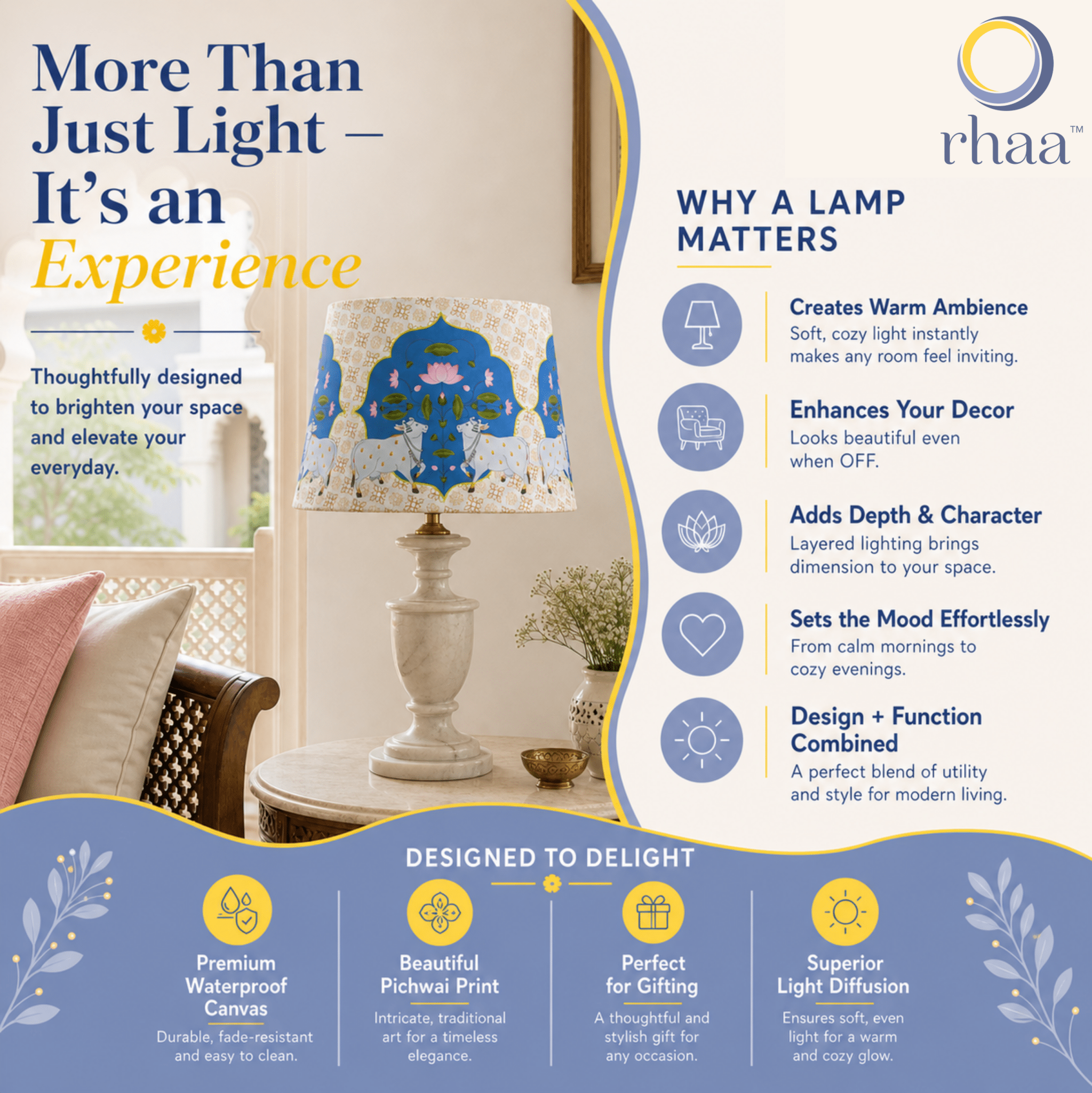Pichwai Art Conical Lampshade for Table Lamps - Rhaa - Lampshade