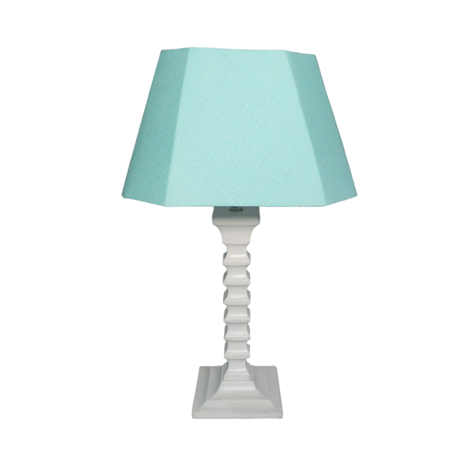 Turq Table Lamp - Handcrafted Wooden Table Lamp with Pastel Aqua Cotton Linen Lampshade - Rhaa