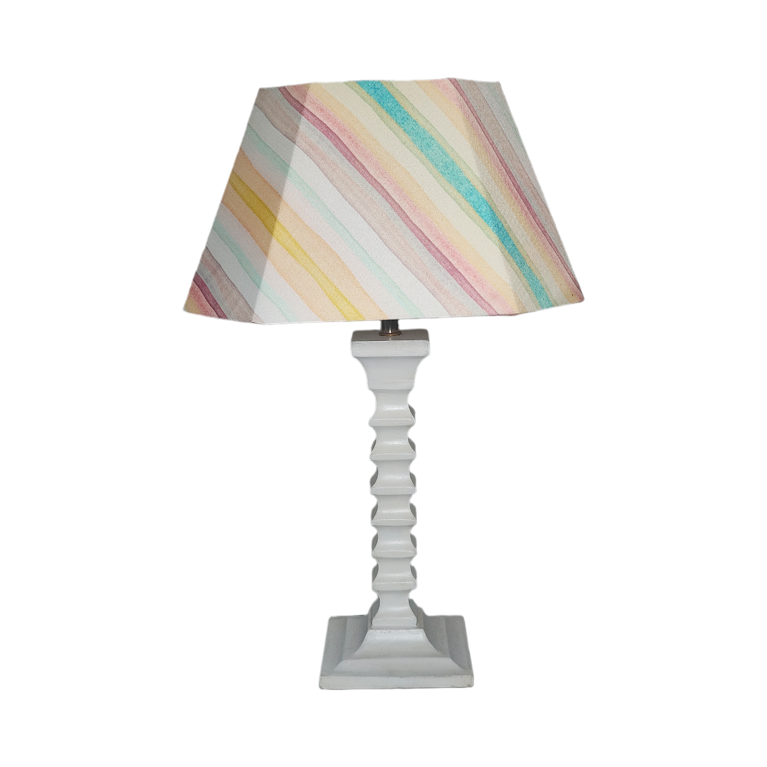 Spectra Table Lamp - Handcrafted Wooden Table Lamp with Pastel Multicolor Cotton Linen Lampshade - Rhaa
