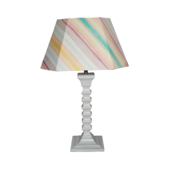 Spectra Table Lamp - Handcrafted Wooden Table Lamp with Pastel Multicolor Cotton Linen Lampshade - Rhaa