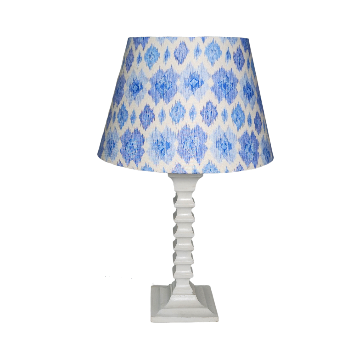 Santorini Table Lamp – Handcrafted Wooden Table Lamp with Blue & White Cotton Linen Lampshade - Rhaa