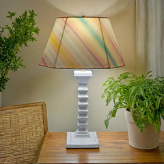 Spectra Table Lamp - Handcrafted Wooden Table Lamp with Pastel Multicolor Cotton Linen Lampshade - Rhaa